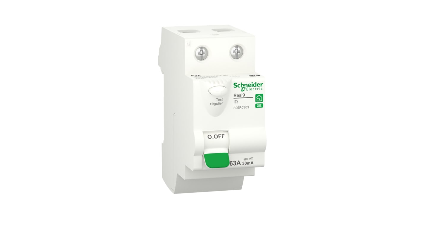 Schneider Electric R9E RCCB, 2-polig, 63A, 30mA Typ AC Resi9 230V ac