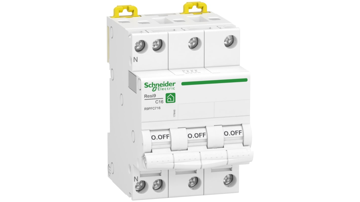 Schneider Electric R9PF MCB Leitungsschutzschalter, 3-polig 16A 400V, Abschaltvermögen 3000 A Resi9