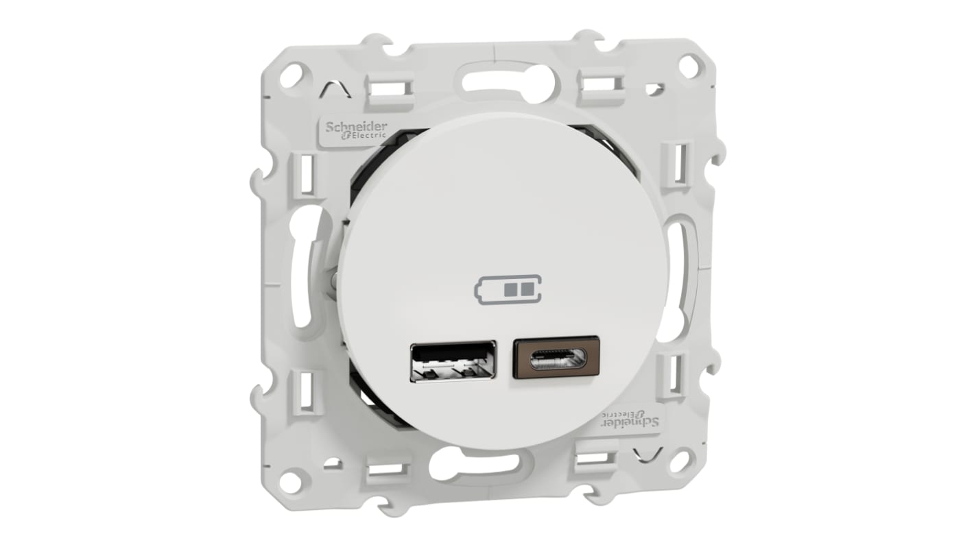 S520401 | Schneider Electric White USB Socket, 2.4A | RS