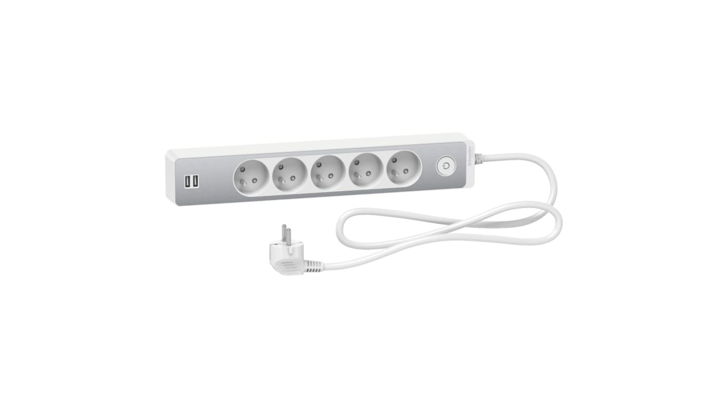 Schneider Electric Französisch 2P Mehrfachsteckdose, 5-fach, 1.5m Kabel, 250 V, / 16A