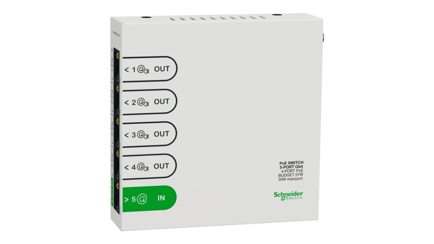 Schneider Electric Unmanaged PoE Ethernet-switch, med 4 Porte