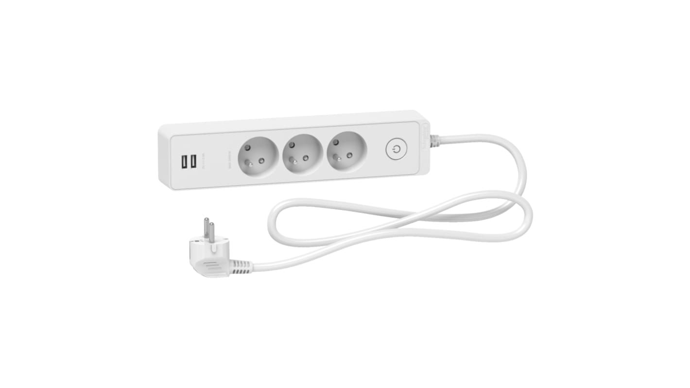 Schneider Electric Französisch 2P Mehrfachsteckdose, 3-fach, 1.5m Kabel, 250 V, / 16A