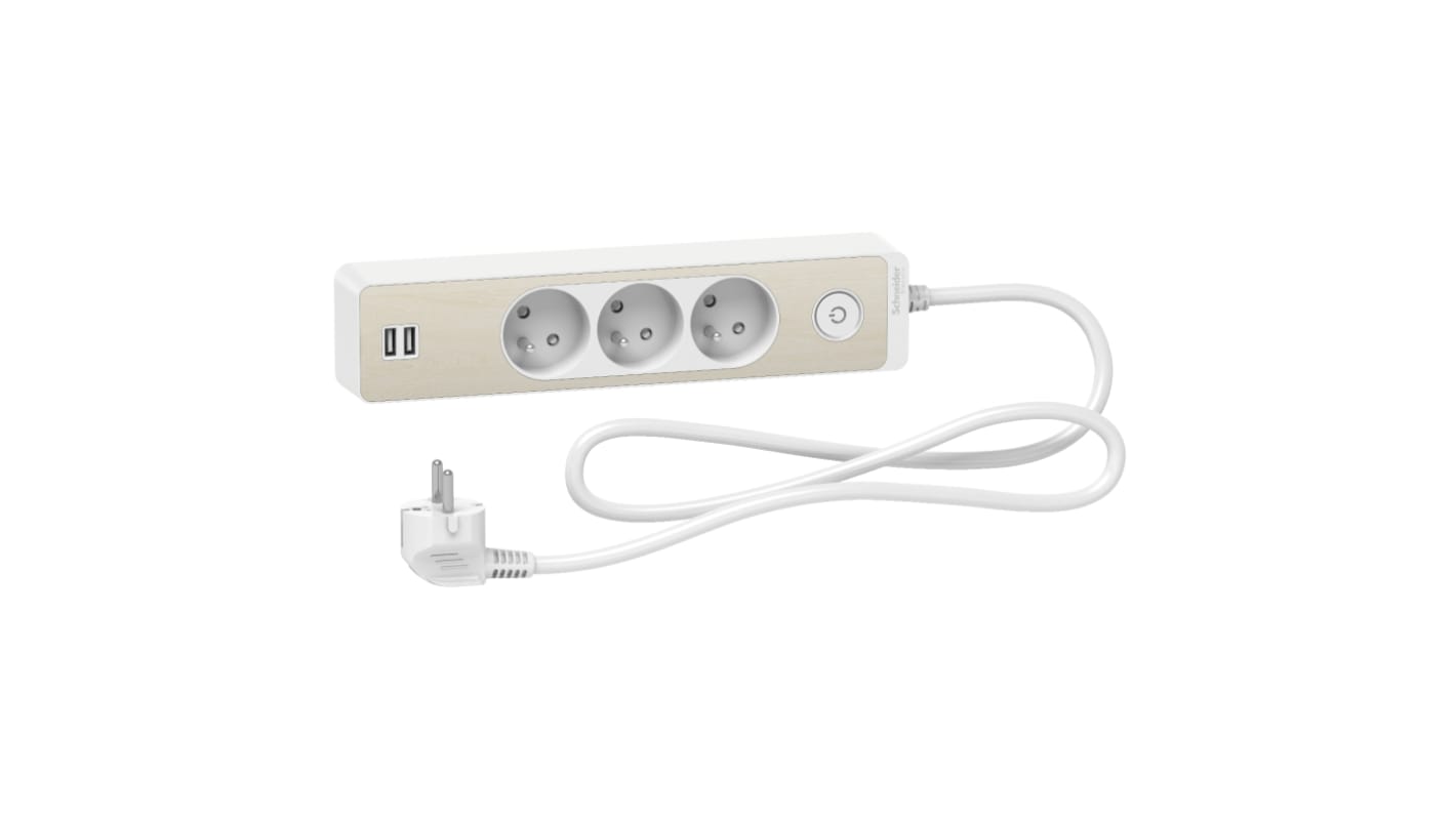 Schneider Electric Französisch 2P Mehrfachsteckdose, 3-fach, 1.5m Kabel, 250 V, / 16A