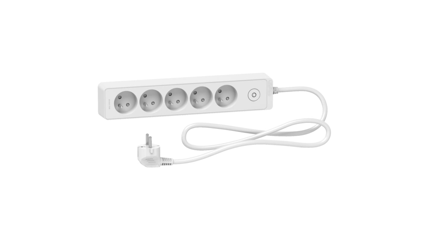 Regleta de bases Schneider Electric ST9351W, 5 conectores, Cable 1.5m, 16A, 250 V Francés 2P