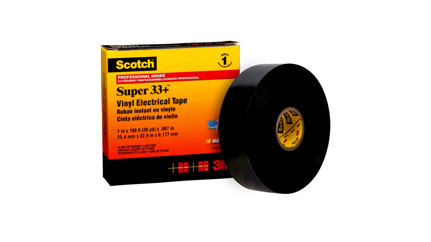 3M Scotch Vinyl Electrical Tape Super Black PVC Electrical Insulation Tape, 25.4mm x 33m