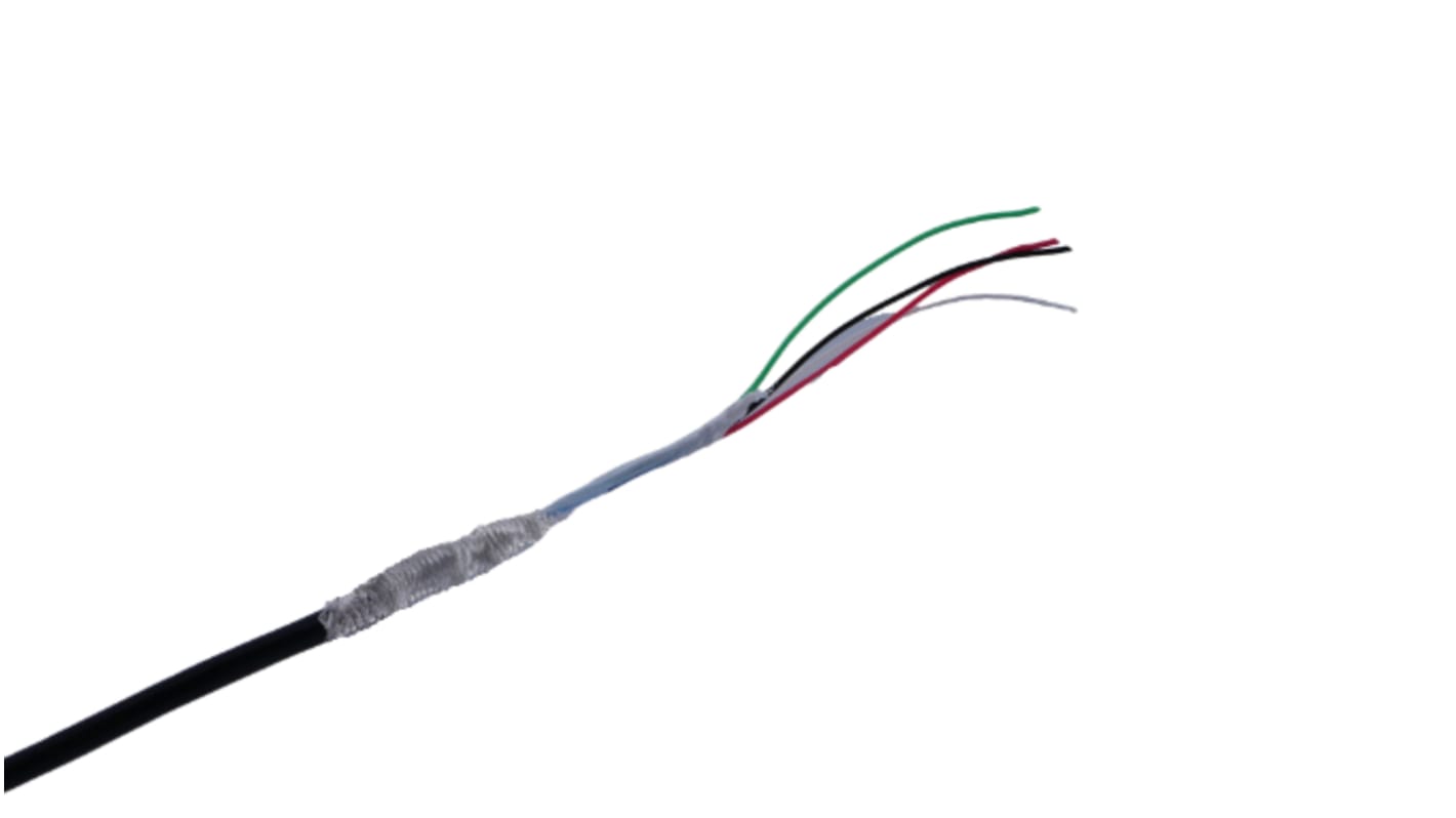 MICROWIRES Netzkabel, 4-adrig Typ Geschirmt Schwarz x 0,13 mm2,  50m, 600 V, Thermoplastisches Polyurethan TPU