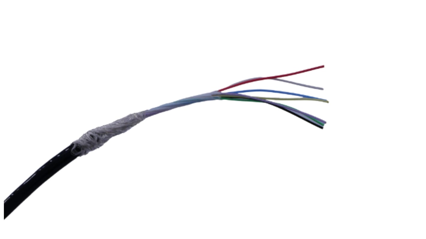 MICROWIRES Netzkabel, 7-adrig Typ Geschirmt Schwarz x 0,13 mm2,  50m, 600 V, Thermoplastisches Polyurethan TPU