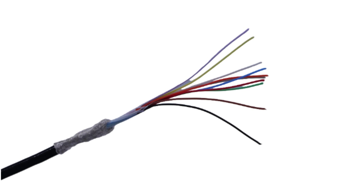 MICROWIRES Netzkabel, 10-adrig Typ Geschirmt Schwarz x 0,08 mm2,  50m, 600 V, Thermoplastisches Polyurethan TPU