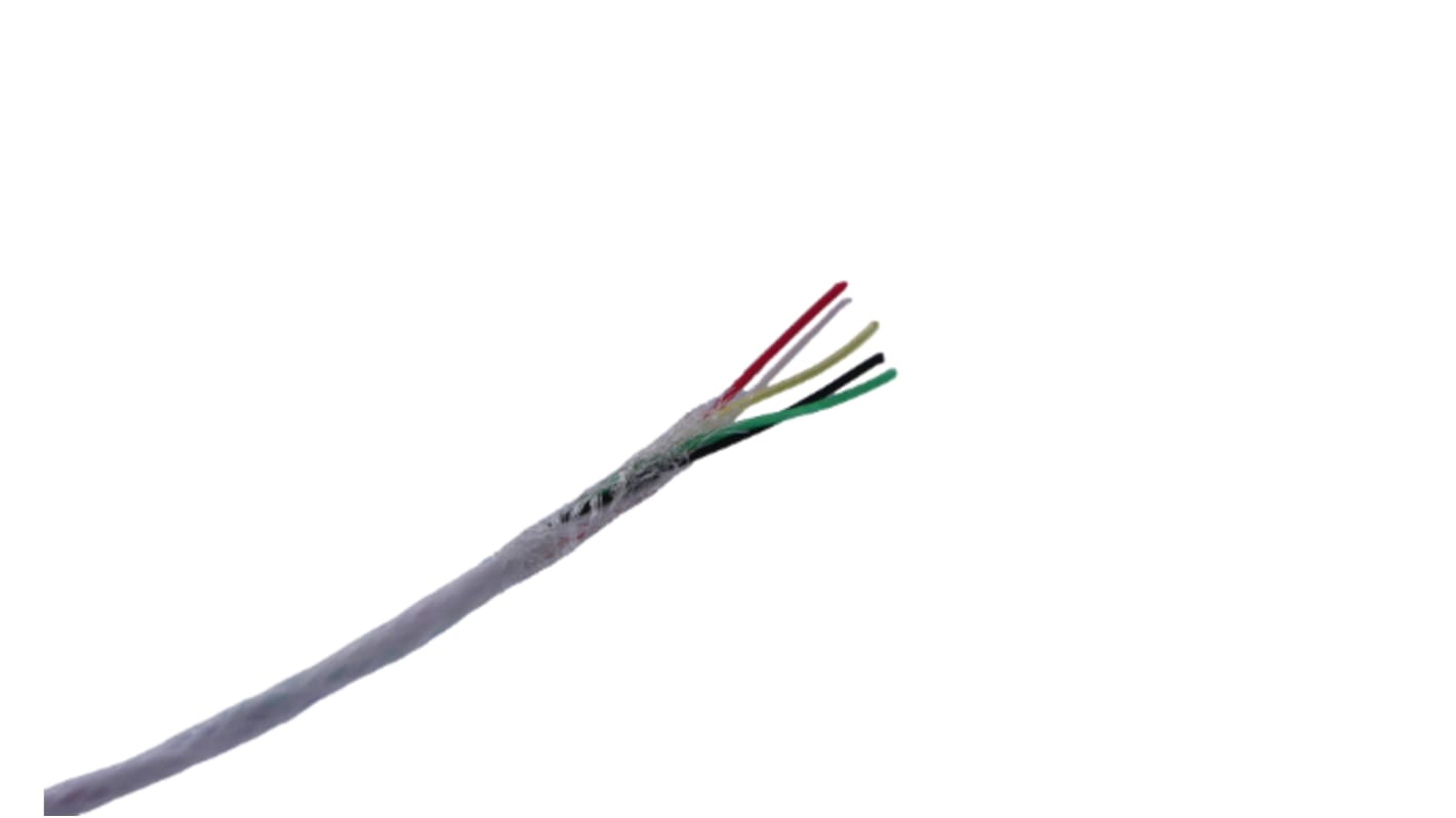 MICROWIRES 5 Core Power Cable, 0.13 mm2, 50m Armoured, White Perfluoroalkoxy (PFA) Sheath, Shielded, 600 V