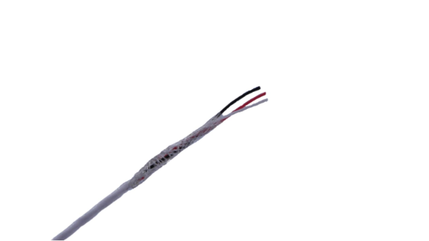 MICROWIRES 3 Core Power Cable, 0.08 mm2, 50m Armoured, White Perfluoroalkoxy (PFA) Sheath, Shielded, 600 V