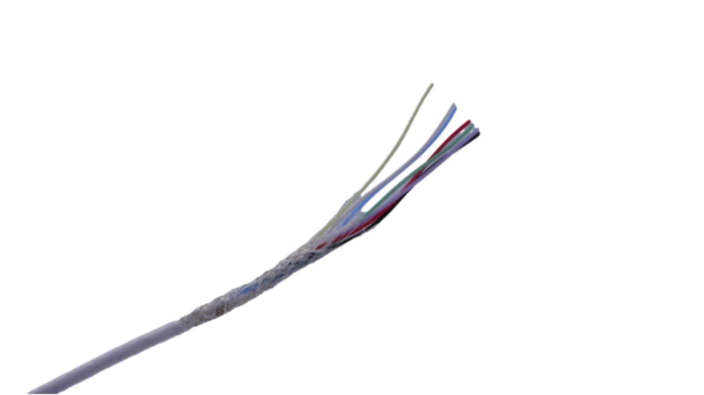 MICROWIRES 7 Core Power Cable, 0.13 mm2, 50m Armoured, White Perfluoroalkoxy (PFA) Sheath, Shielded, 600 V