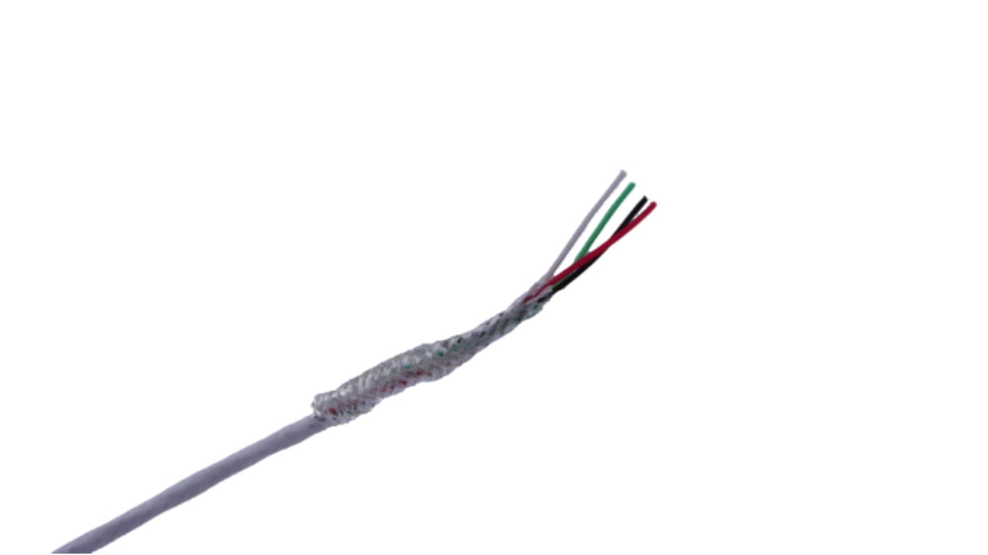 MICROWIRES 4 Core Power Cable, 0.08 mm2, 50m Armoured, White Perfluoroalkoxy (PFA) Sheath, Shielded, 600 V