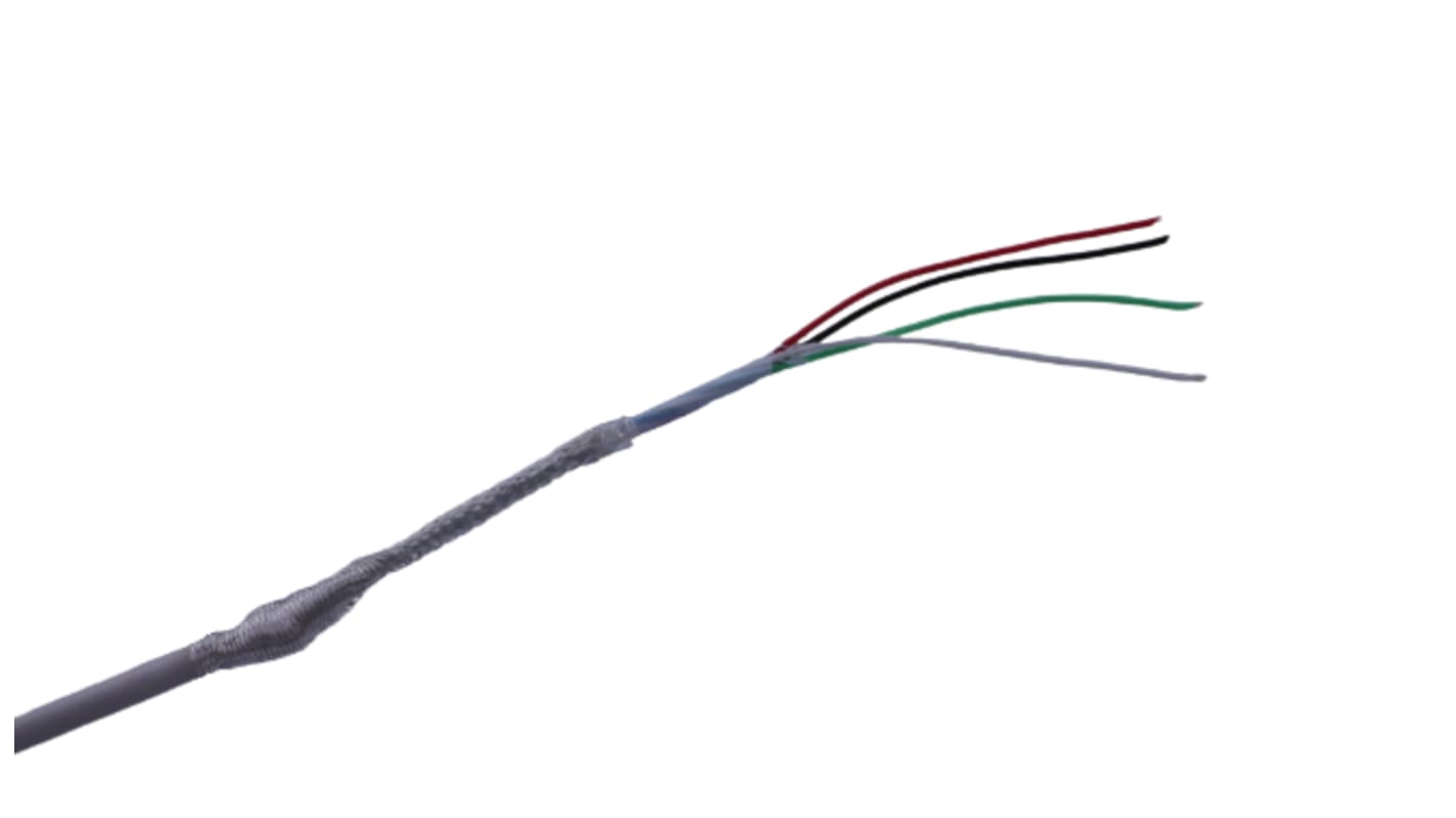 MICROWIRES 4 Core Power Cable, 0.05 mm2, 50m Armoured, White Thermoplastic Elastomers TPE Sheath, Shielded, 600 V