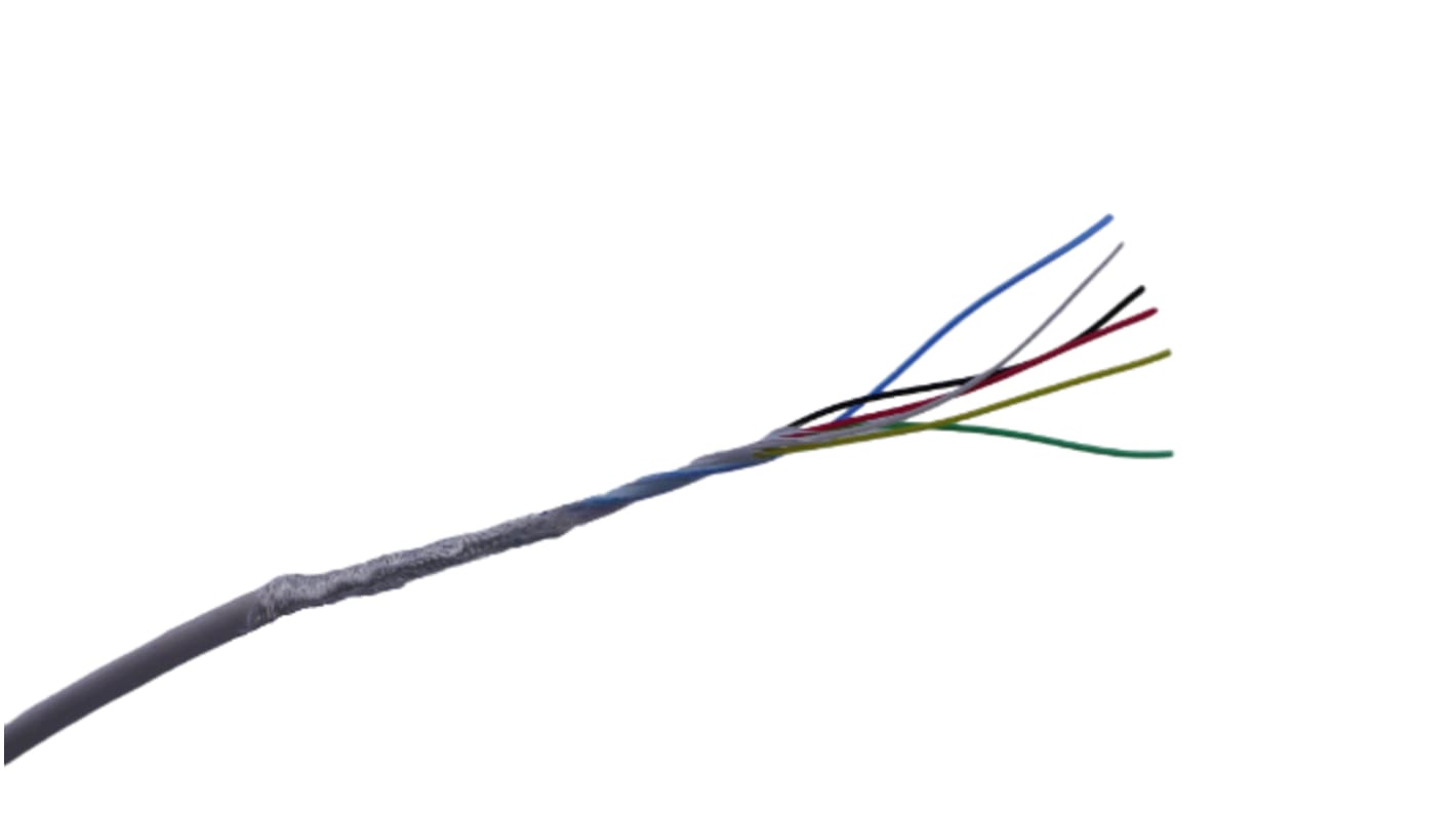 MICROWIRES 6 Core Power Cable, 0.08 mm2, 50m Armoured, White Thermoplastic Elastomers TPE Sheath, Shielded, 600 V