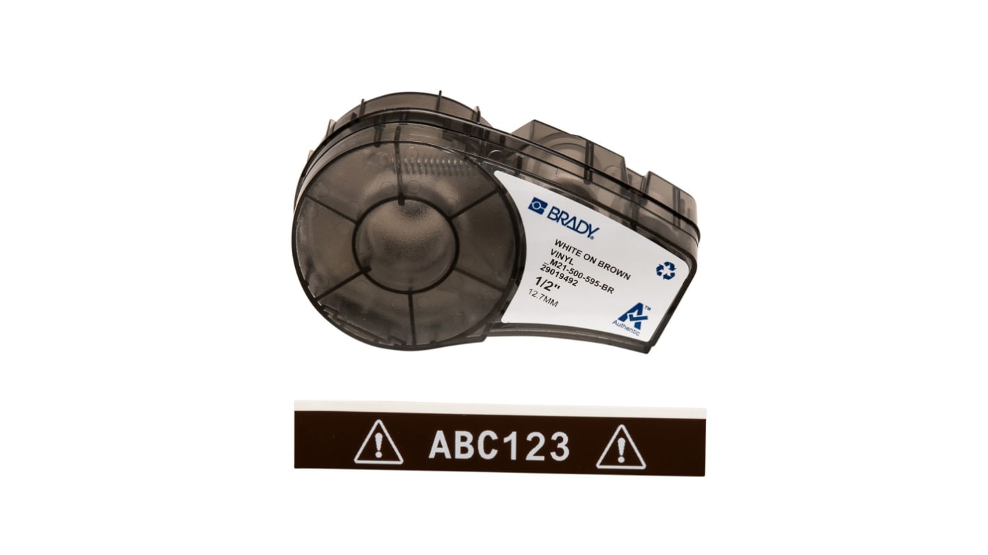 Brady BMP 21 White on Brown Label Printer Tape, 6.4 m Length, 12.70 mm Width