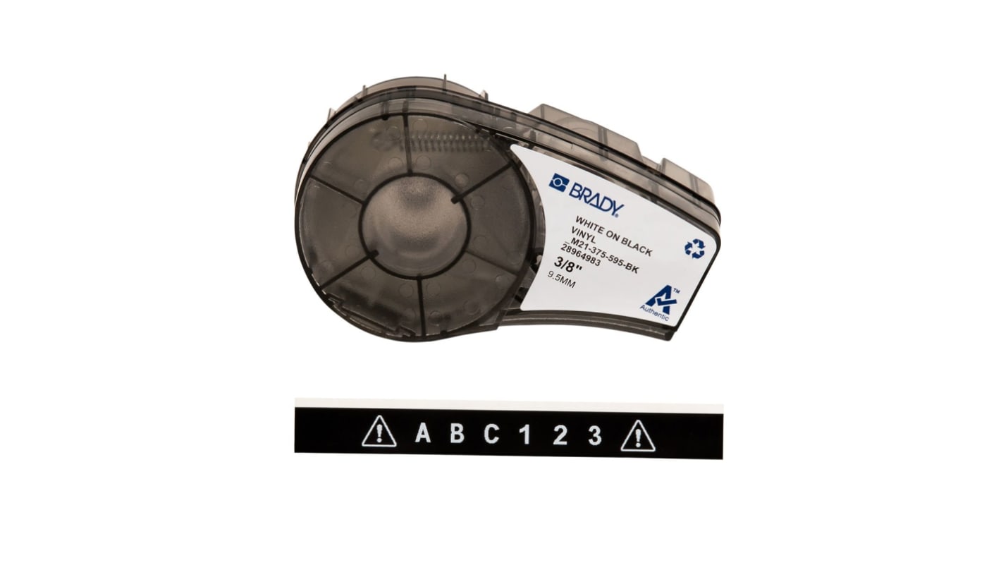 Brady BMP 21 White on Black Label Printer Tape, 6.4 m Length, 9.53 mm Width