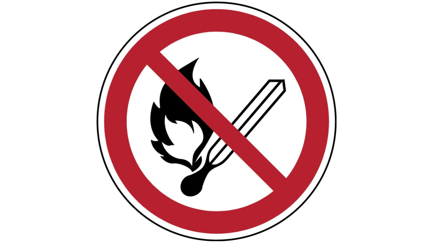 Brady Gebotszeichen mit Piktogramm: Offenes Feuer verboten, Laminierter Polyester B-7541, H 200 mm