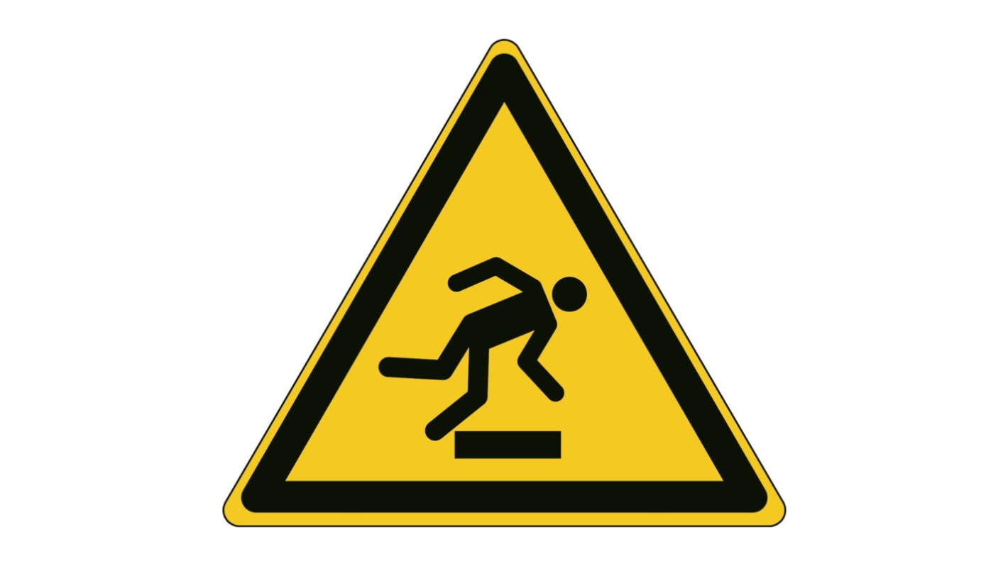 Señal de advertencia con pictograma: Obstáculo al nivel del suelo "None", autoadhesivo x 173 mm