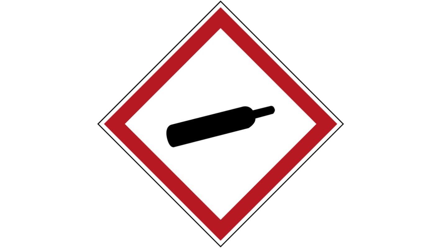 Etiqueta de seguridad contra incendios autoadhesiva con pictograma: Gas comprimido, texto en : x 21 mm