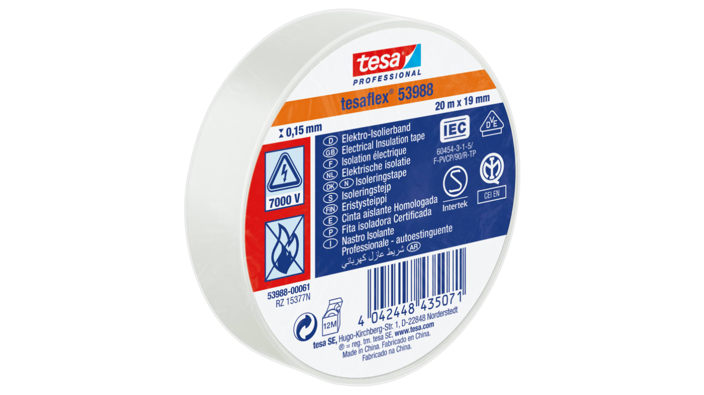 Tesa SPVC ELECTRICAL Silver PVC Electrical Insulation Tape, 19mm x 20m