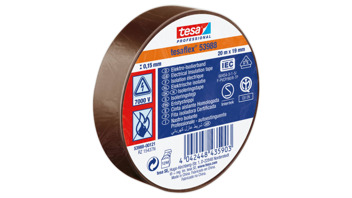 Tesa SPVC ELECTRICAL Brown PVC Electrical Insulation Tape, 19mm x 20m