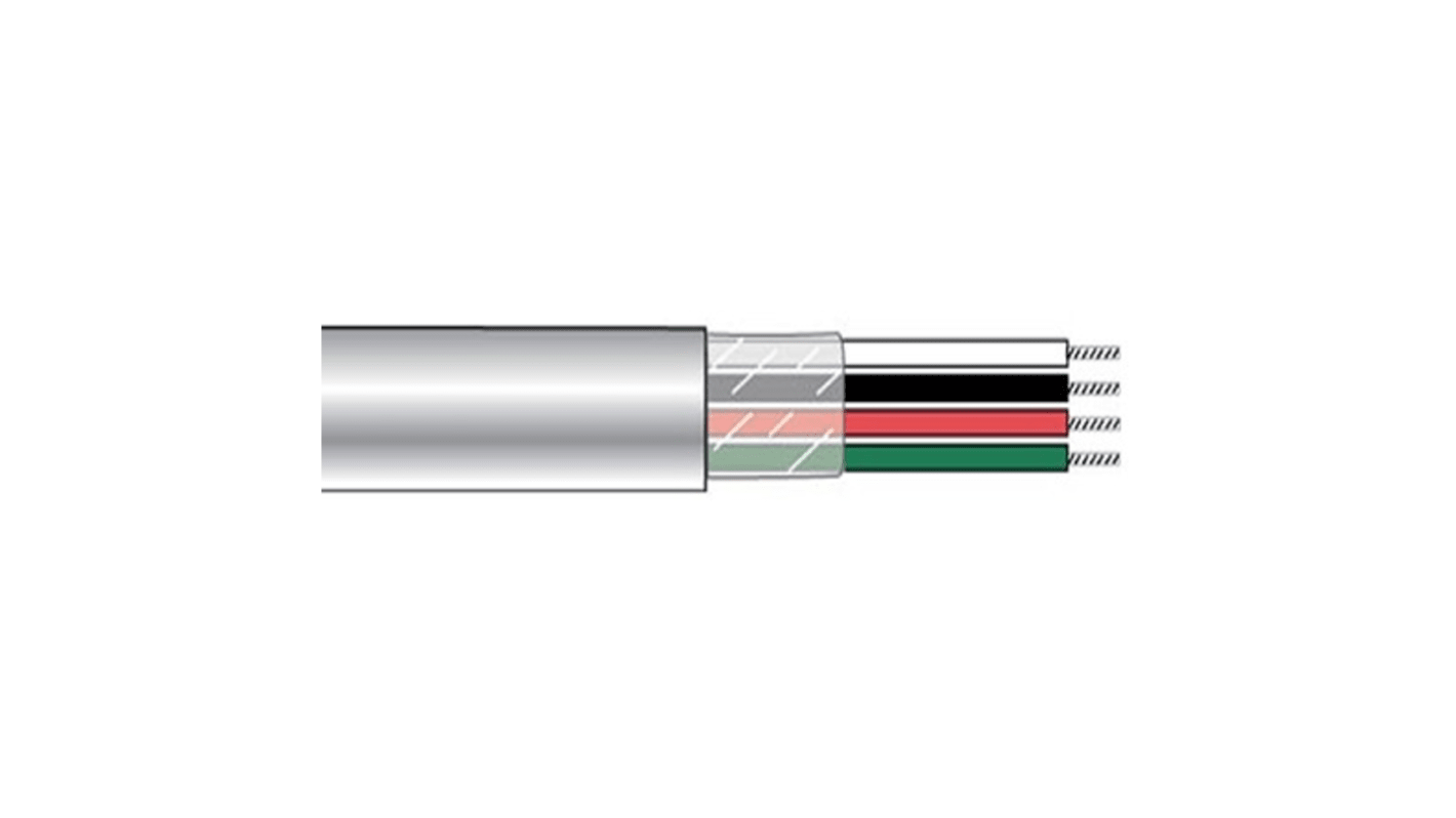 Alpha Wire 6644 Control Cable, 4 Cores, 0.5 mm², DEF STAN, Unscreened, 100ft, White PVC Sheath, 20 AWG
