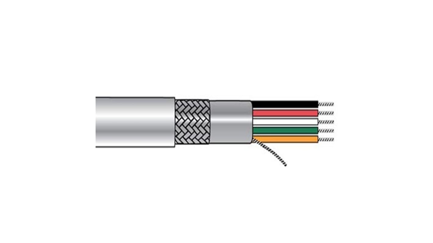 Alpha Wire Alpha Essentials Communication & Control Control Cable, 5 Cores, 0.08 mm², Screened, 500ft, Grey PVC Sheath,