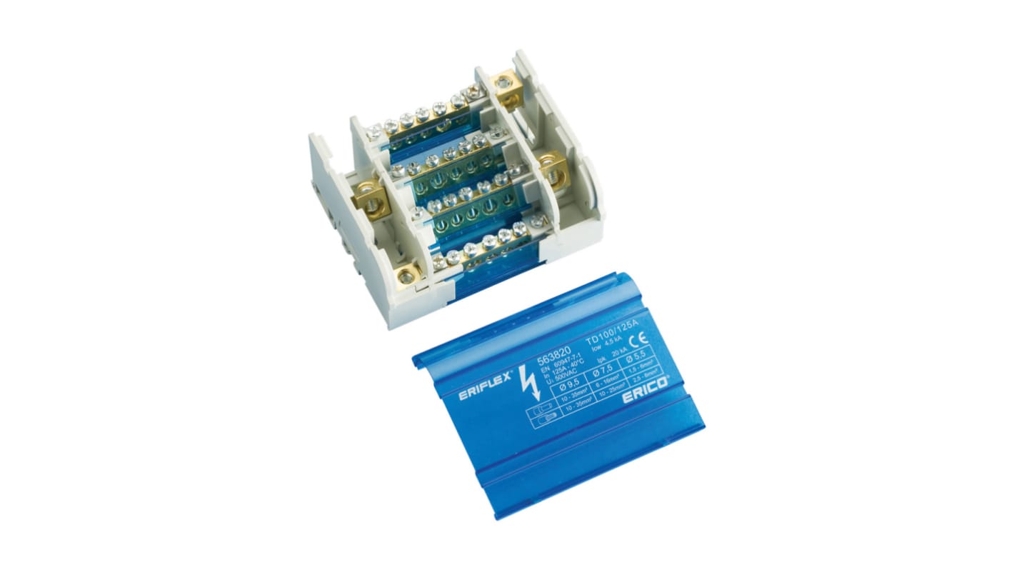 nVent ILSCO Distribution Block, 4 Way, 10 → 35mm², 125A, 690 V, Blue