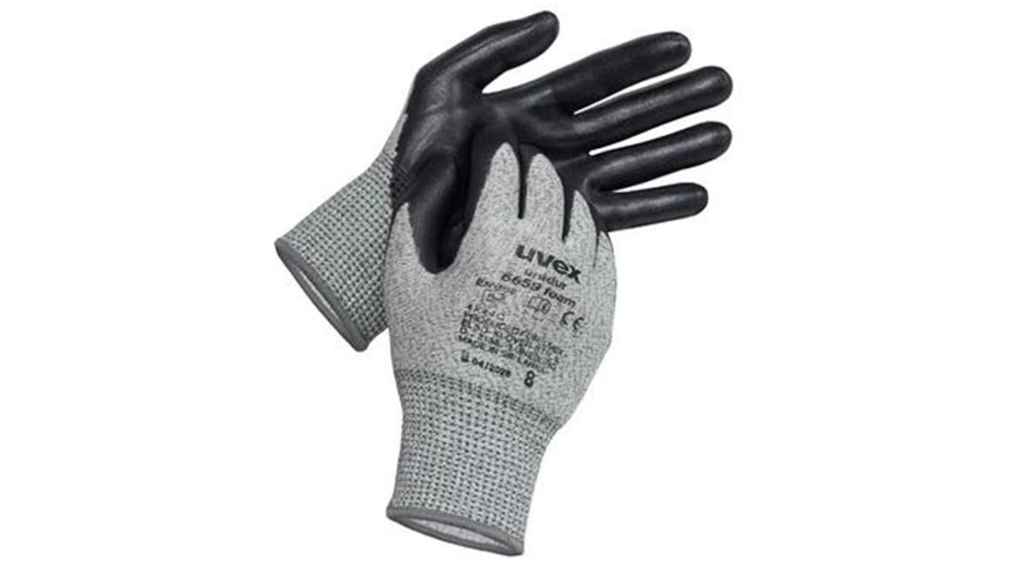 NIHON RIKOU SHUPPANKAI Unidur 6659 Black, Grey Fibreglass, HPPE, Polyamide Cut Resistant Work Gloves, Size 8, NBR