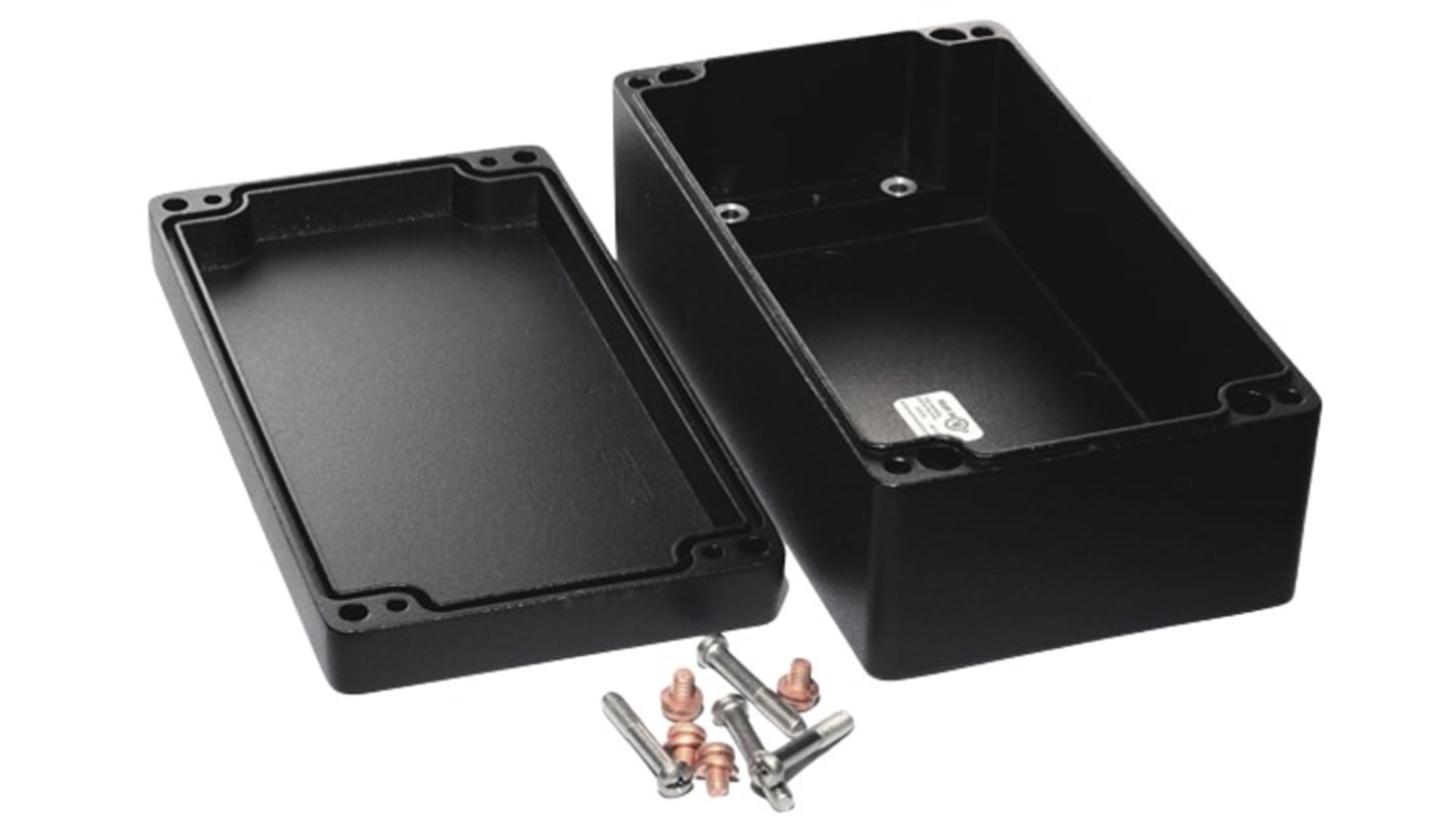 Hammond 1590Z Series Black Die Cast Aluminium Alloy Enclosure, IP68, Flanged, Black Lid, 221 x 120 x 81mm