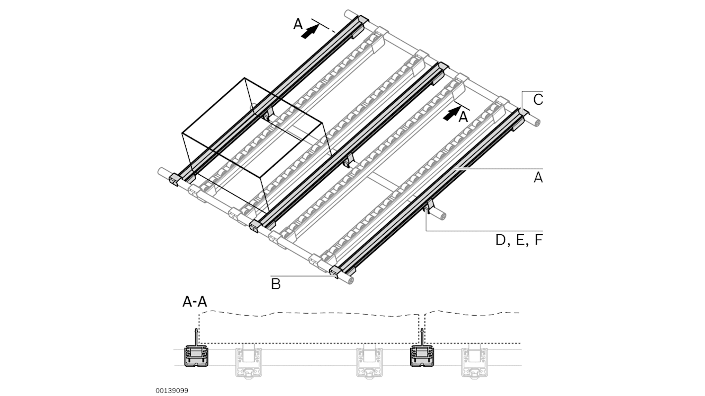 Soporte de carril con parada Bosch Rexroth, long. 92mm, prof. 40mm, alt. 99mm