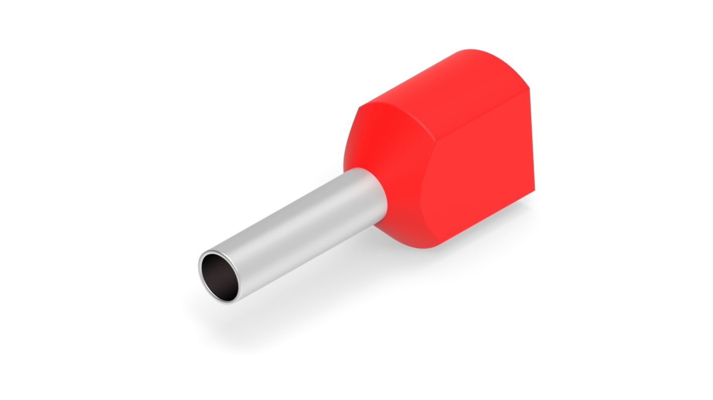 TE Connectivity, 966144 Insulated Ferrule, 8mm Pin Length, 1.95mm Pin Diameter, Red