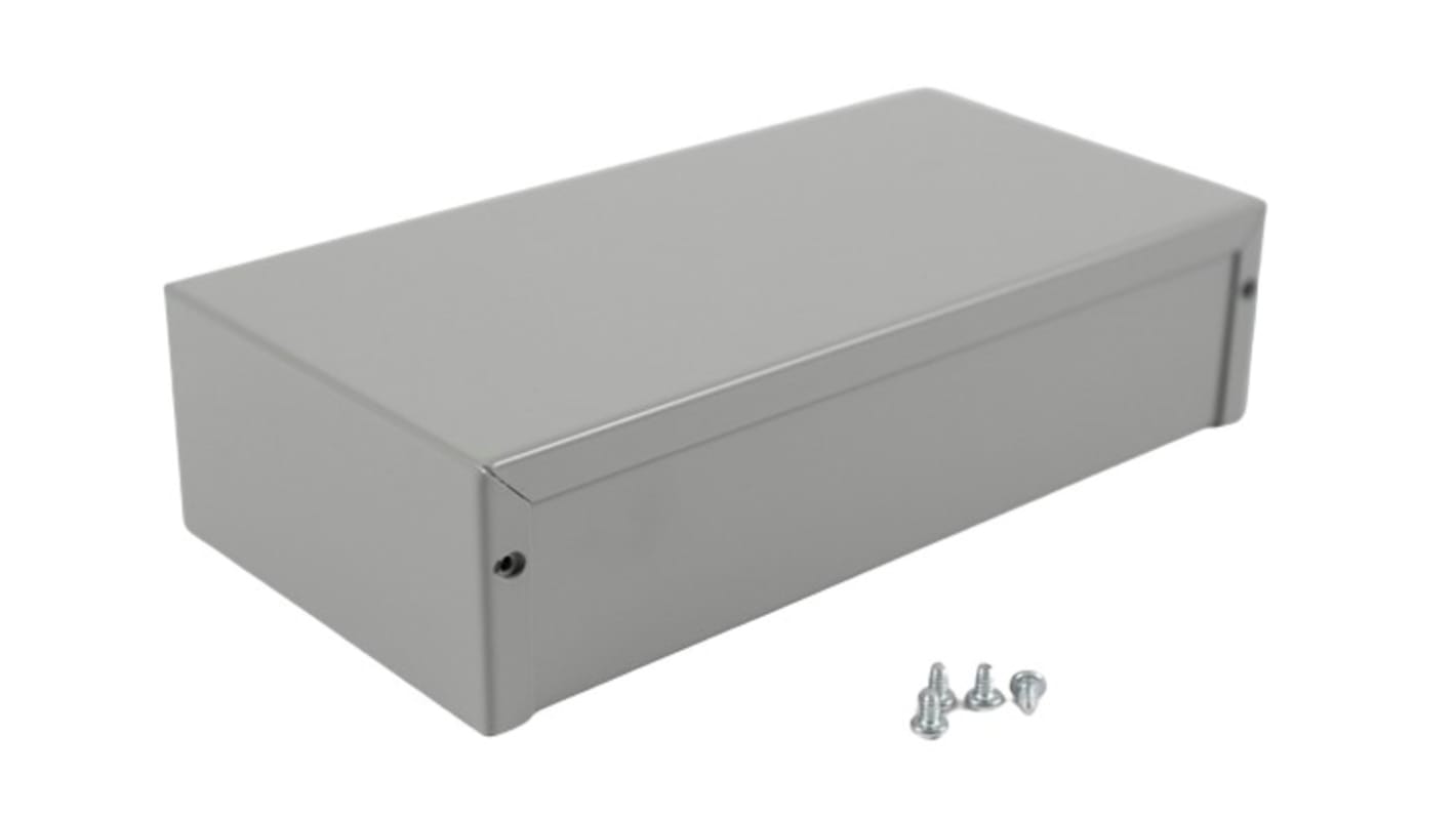 Hammond 1411-1412 Series Grey Aluminium, Steel Enclosure, Flanged, Grey Lid, 203 x 102 x 51mm