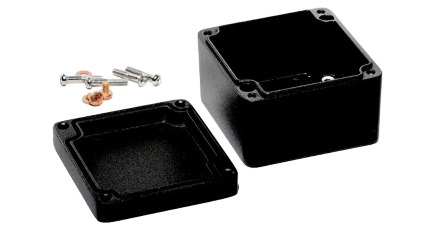 Hammond 1590Z Series Black Die Cast Aluminium Alloy Enclosure, IP68, Flanged, Black Lid, 75 x 80 x 52mm