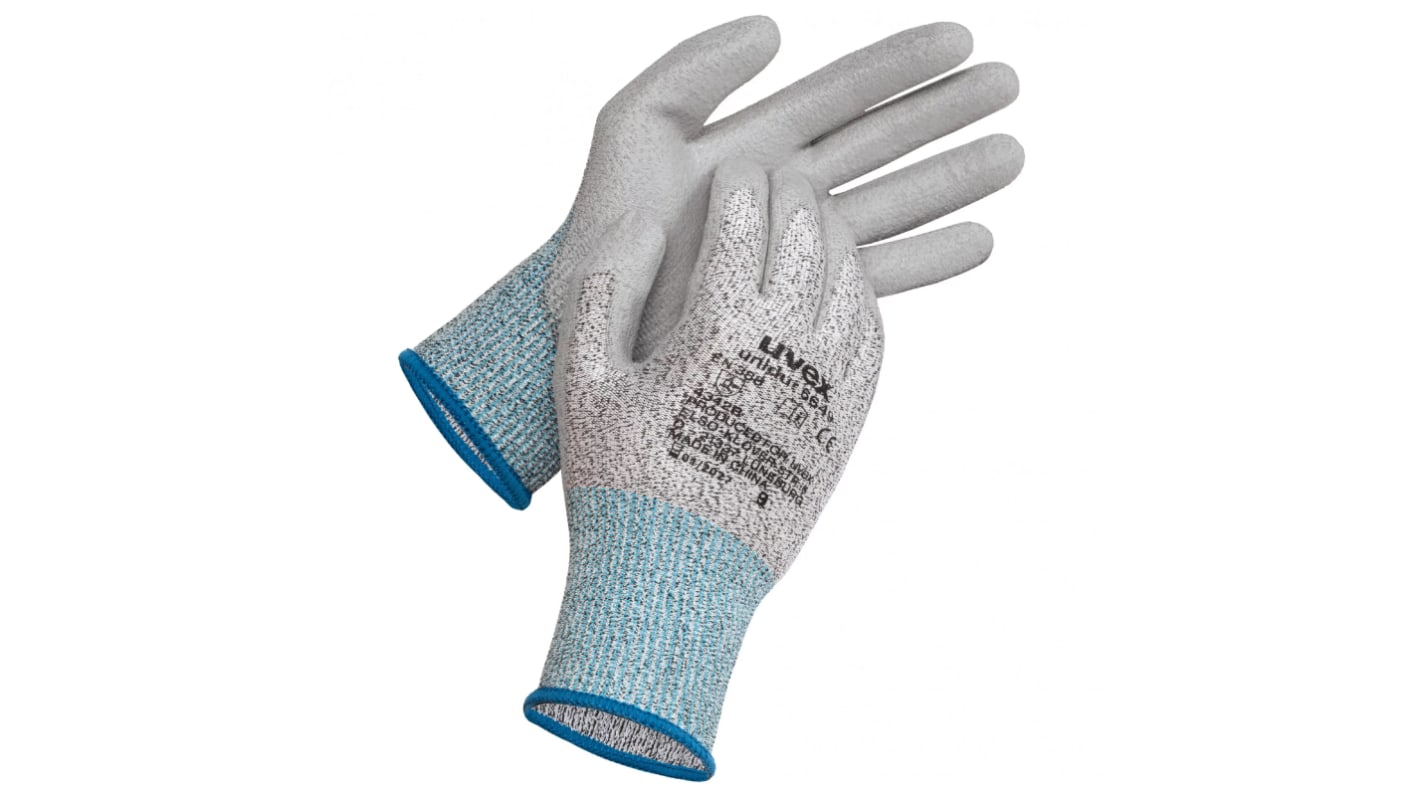 Uvex Uvex Unidur 6649 Blue Elastane, HPPE, Polyamide Cut Resistant Work Gloves, Size 7, Small, Polyurethane Coating