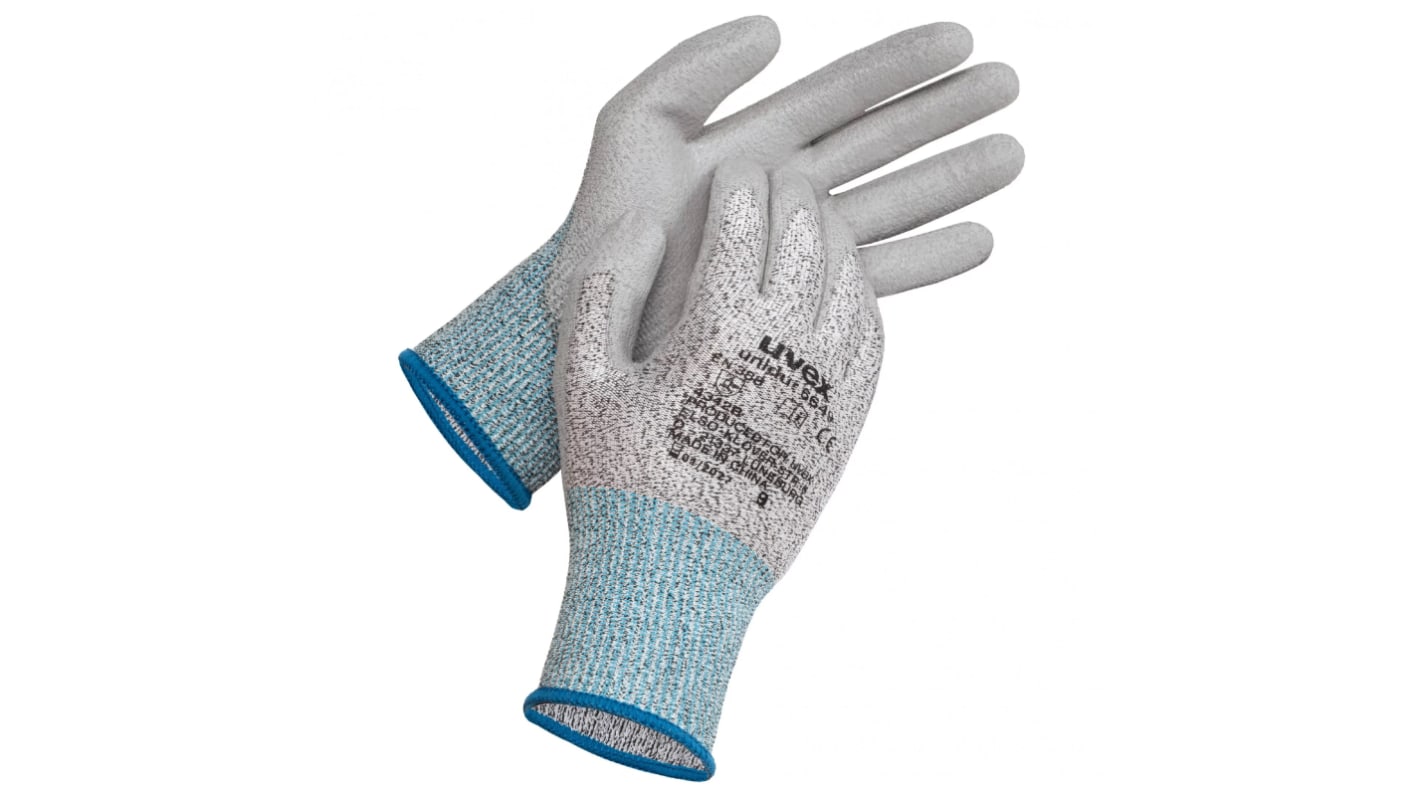 Uvex Uvex Unidur 6649 Blue Elastane, HPPE, Polyamide Cut Resistant Work Gloves, Size 9, Polyurethane Coating