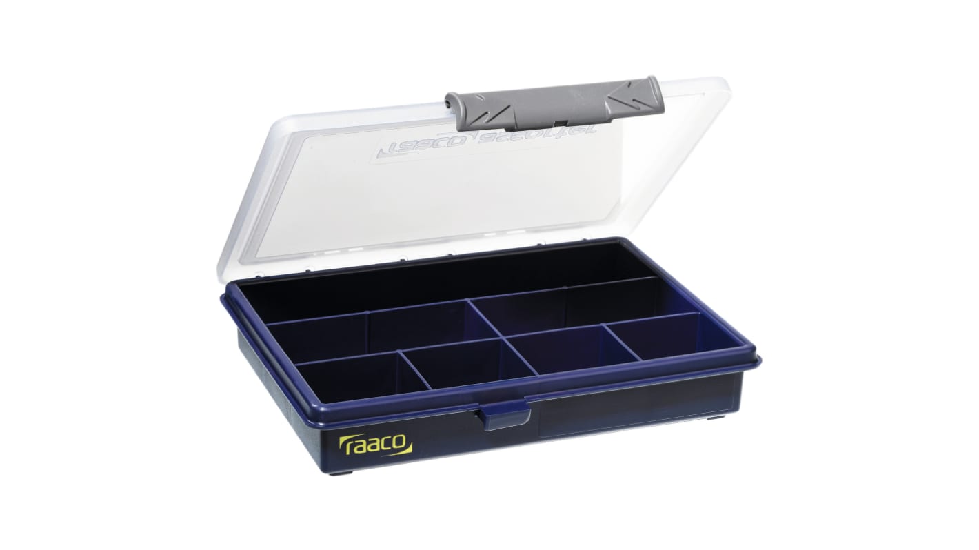 Raaco 7 Cell Blue, Transparent Polypropylene Compartment Box, 32mm x 175mm x 143mm