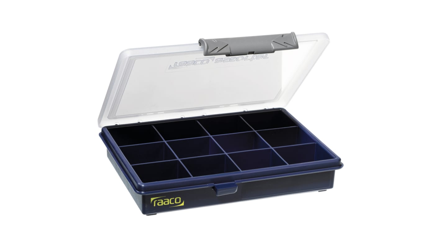 Raaco 12 Cell Blue, Transparent Polypropylene Compartment Box, 32mm x 175mm x 143mm