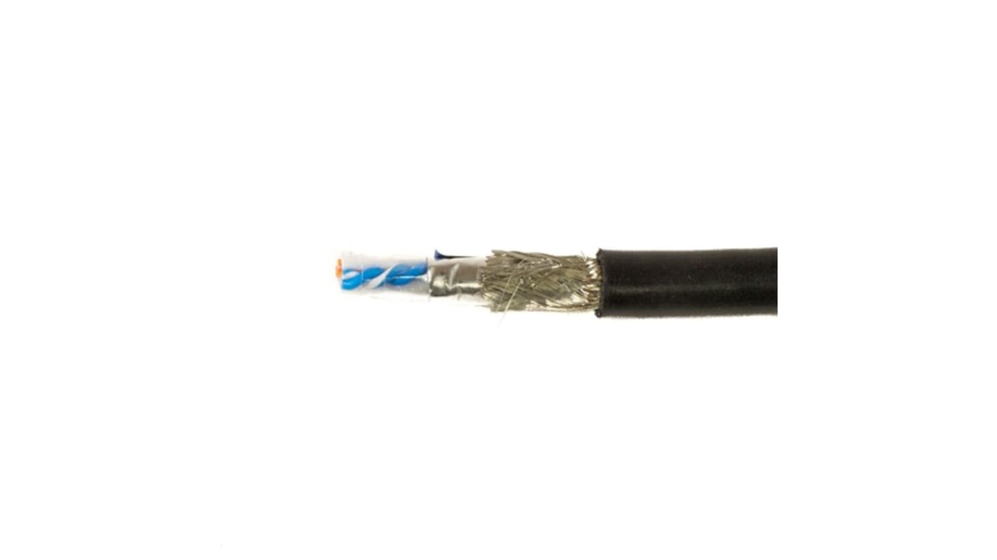 Alpha Wire Twisted Pair Twisted Pair Cable, 0.1829 mm2, 2 Cores, 26, Screened, 500ft, Black Sheath