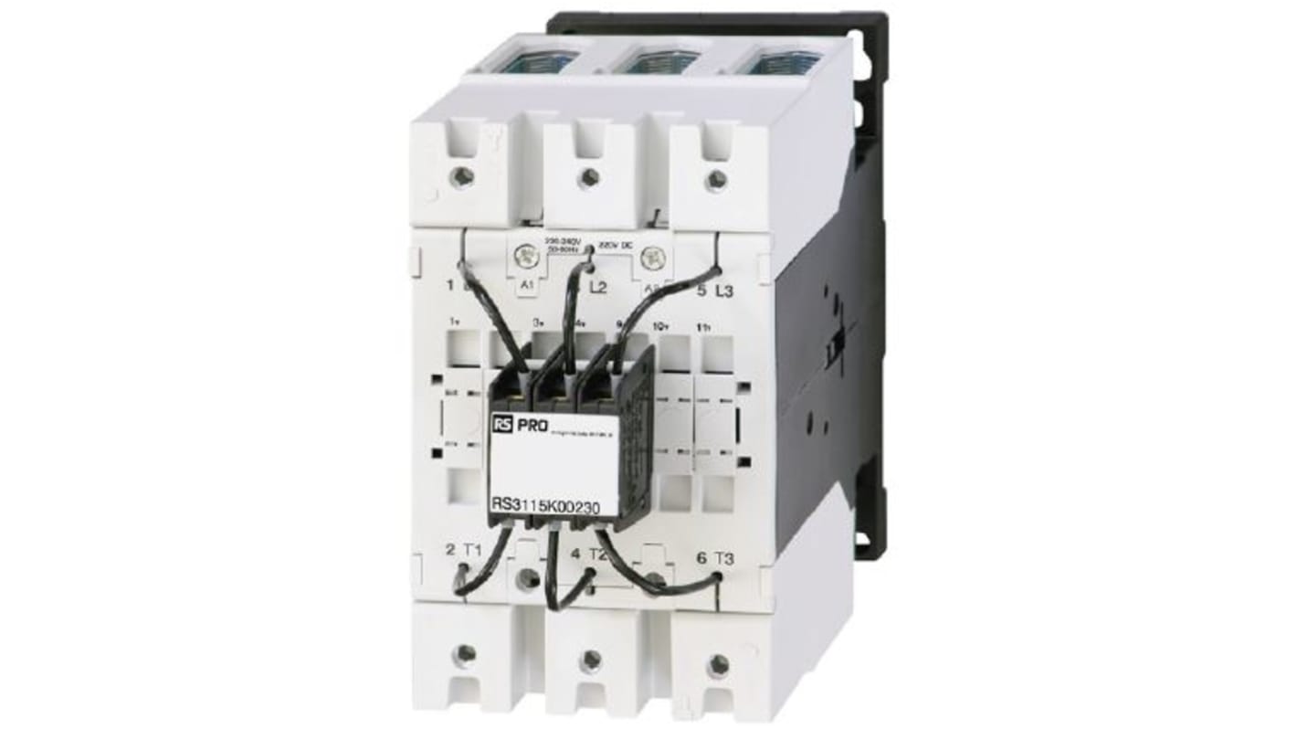 RS PRO Contactor, 230 V Coil, 115 A, 100 kVA, 3 → 400 V