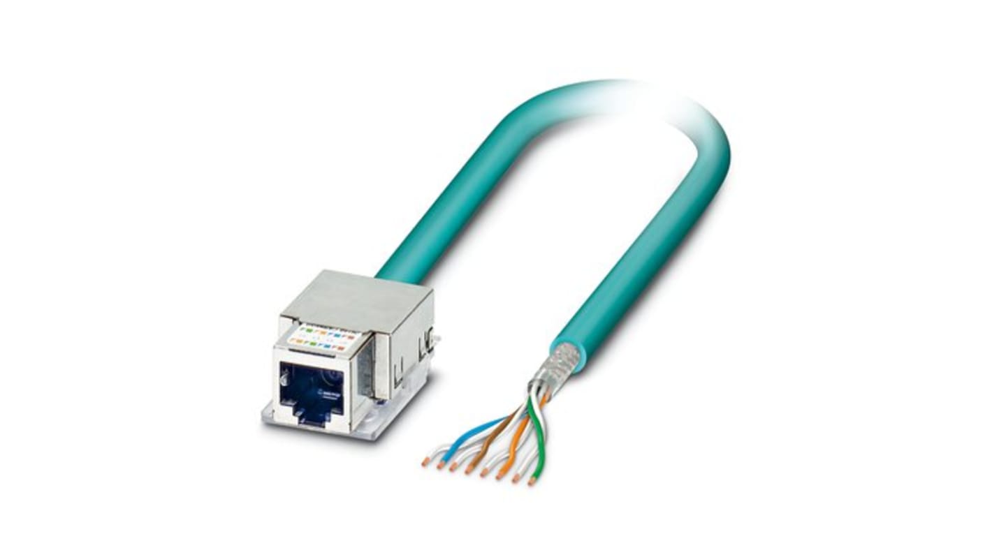 Phoenix Contact Cat6 Straight Female RJ45 to Unterminated Ethernet Cable, Shielded, Light Blue Polyurethane Sheath, 2m,