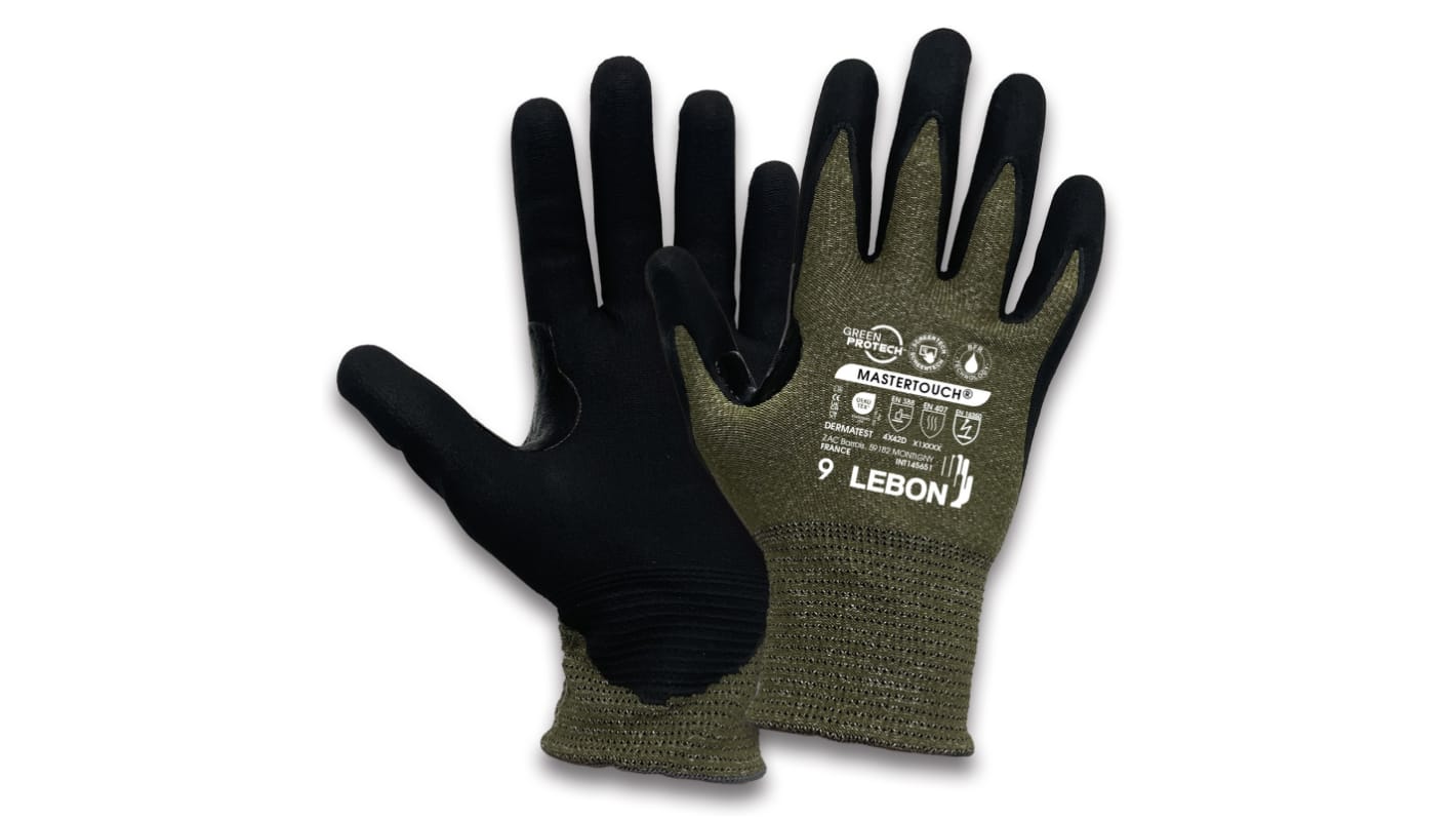 Lebon Protection MASTERTOUCH Red Elastane, HPPE, Polyamide Cut Resistant Cut Resistant Gloves, Size 12, Aqua Polymer