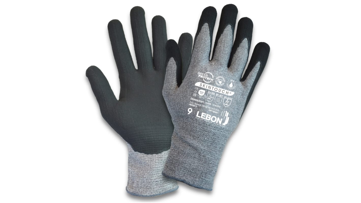 Lebon Protection SKINTOUCH Schneidfeste Handschuhe, Größe 6, Schneidfest, Elastan, HPPE, Polyamid Grau 10Paare Stk.