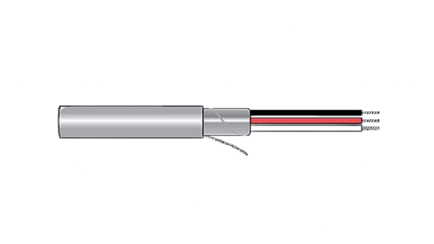 Alpha Wire 2 Core Power Cable, 100ft Armoured, Grey Polyvinyl Chloride PVC Sheath, Computer Cable, 300 V