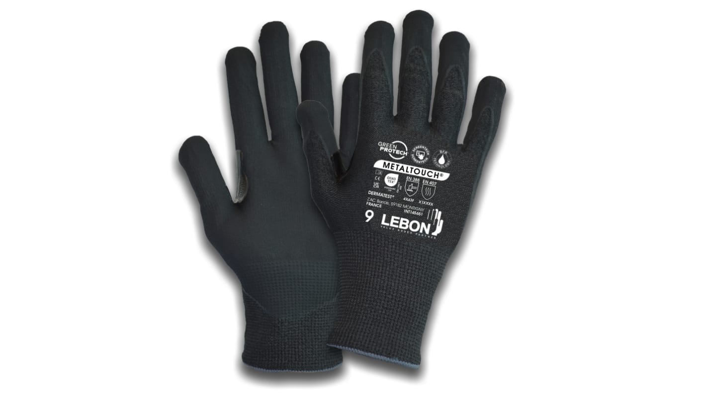 Lebon Protection METALTOUCH Black Elastane, HPPE, Stainless Steel, Polyamide Cut Resistant Cut Resistant Gloves, Size