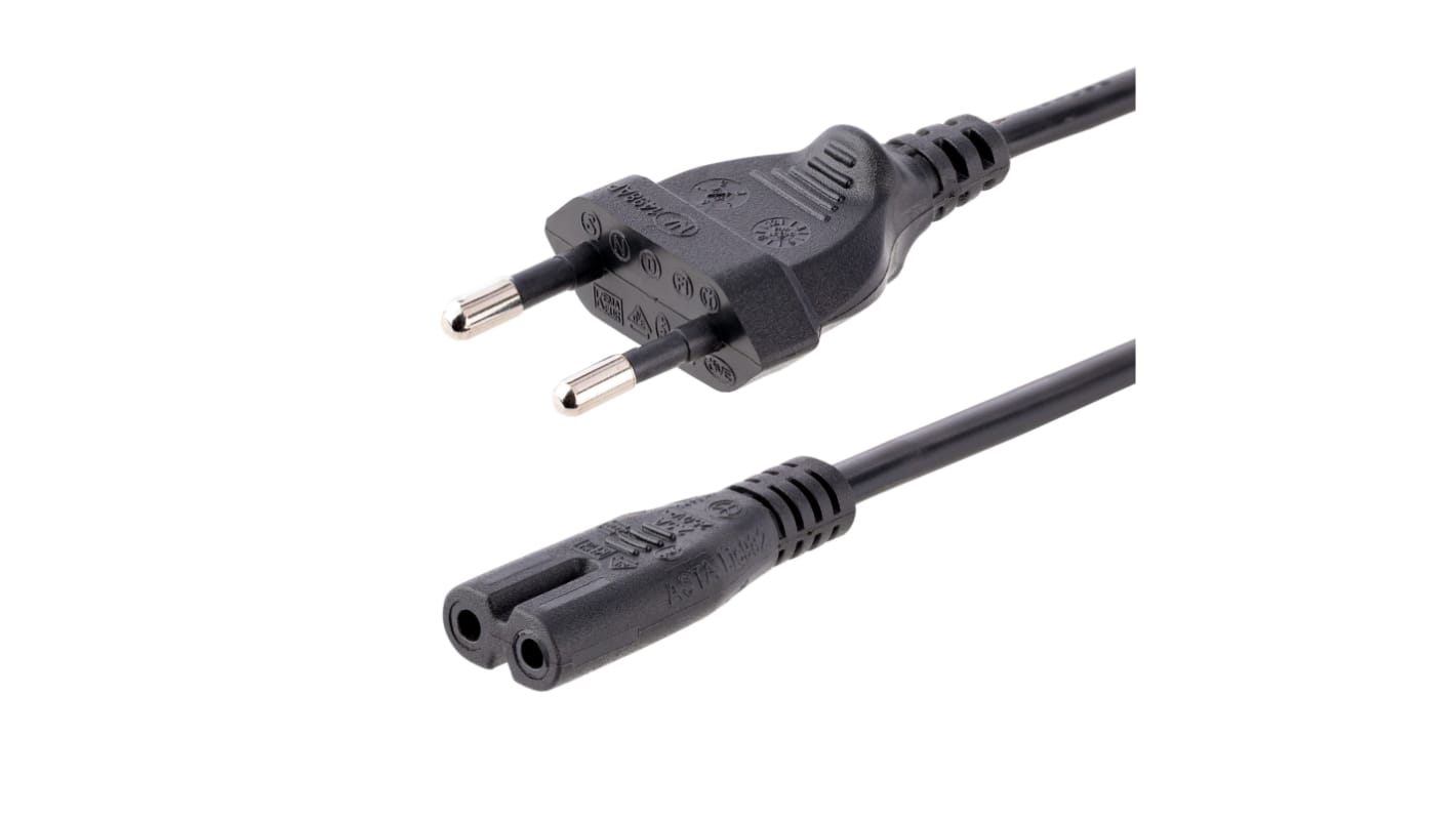StarTech.com Straight CEE 7/16 Plug to Straight IEC C7 Socket Power Cord, 2m