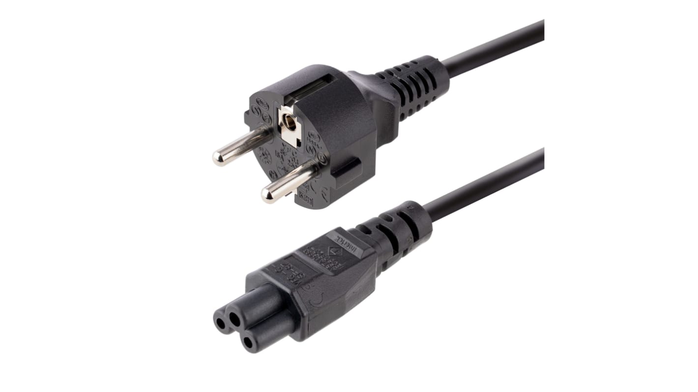 StarTech.com Straight CEE 7/7 Plug to Straight IEC C5 Socket Power Cord, 2m