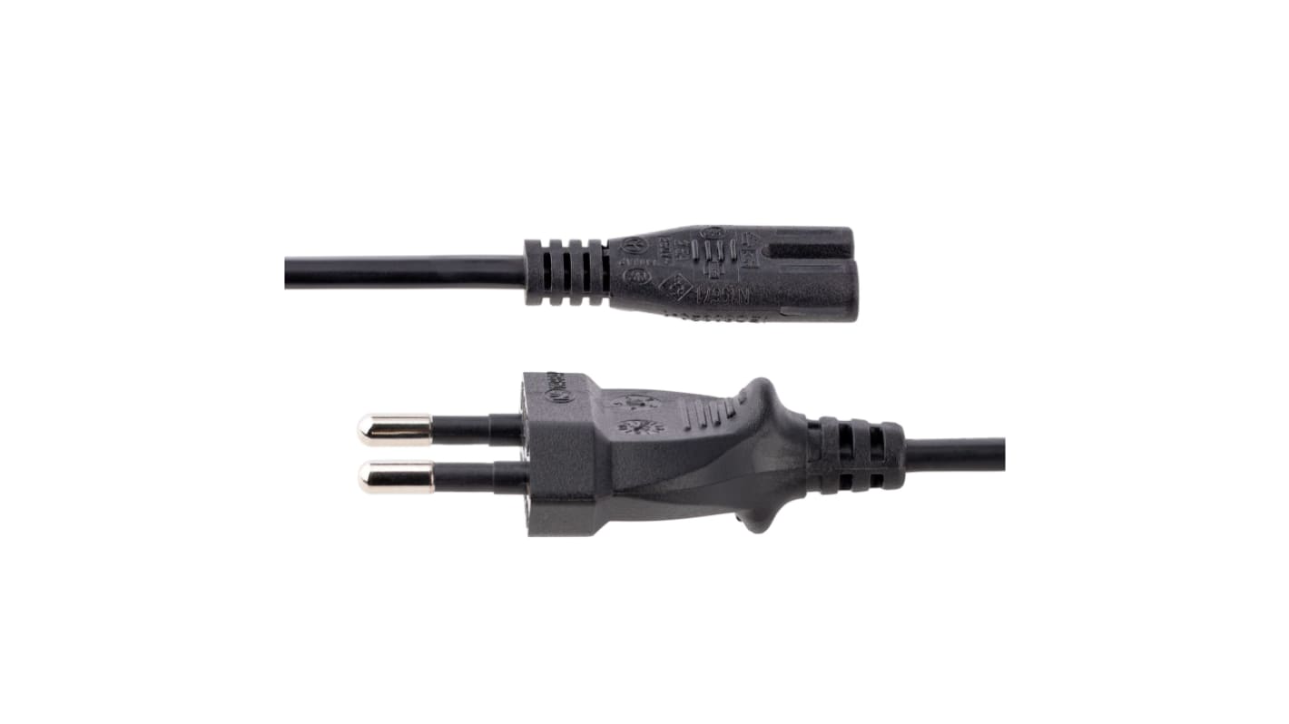 StarTech.com Straight CEE 7/16 Plug to Straight IEC C7 Socket Power Cord, 1m