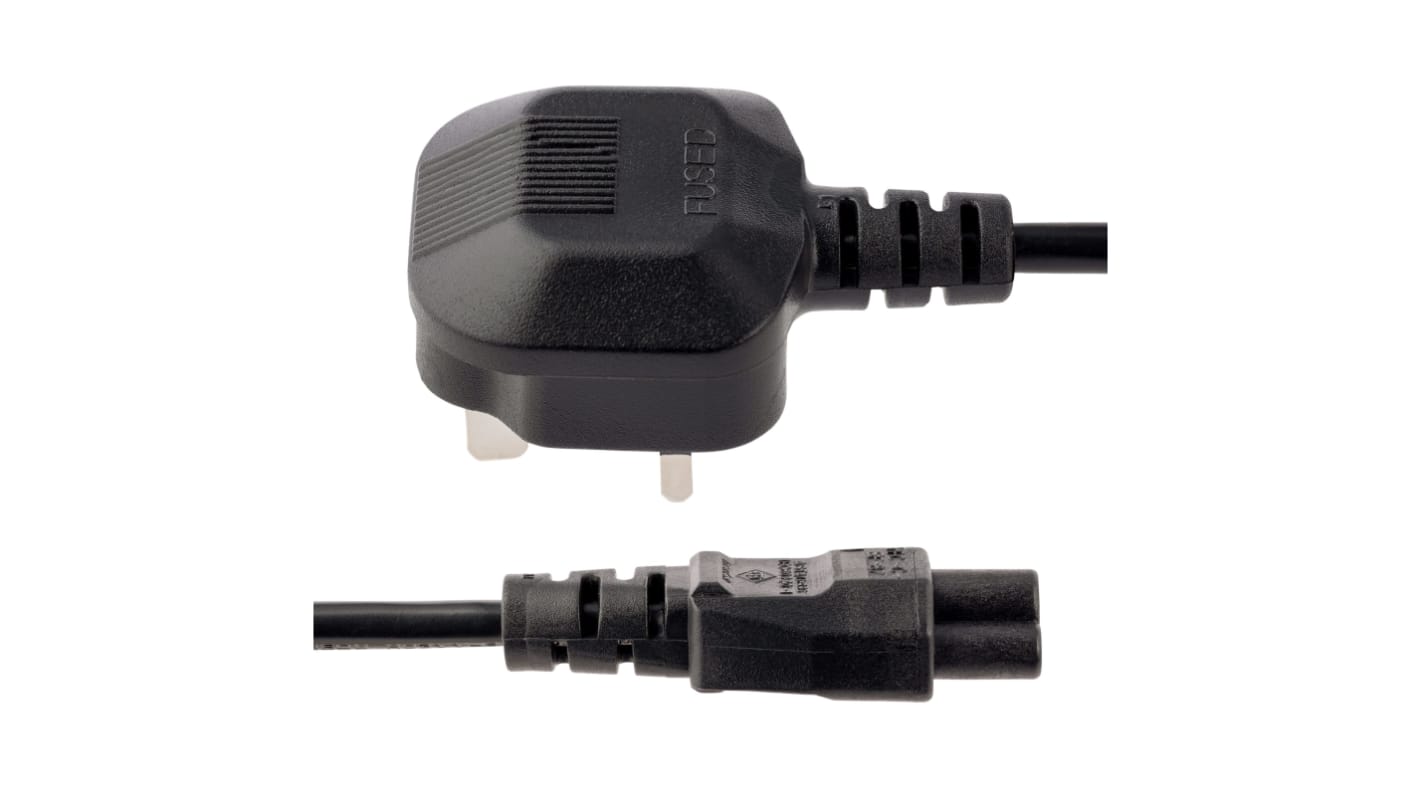 StarTech.com Right Angle Type G UK Plug to Straight IEC C5 Socket Power Cord, 2m