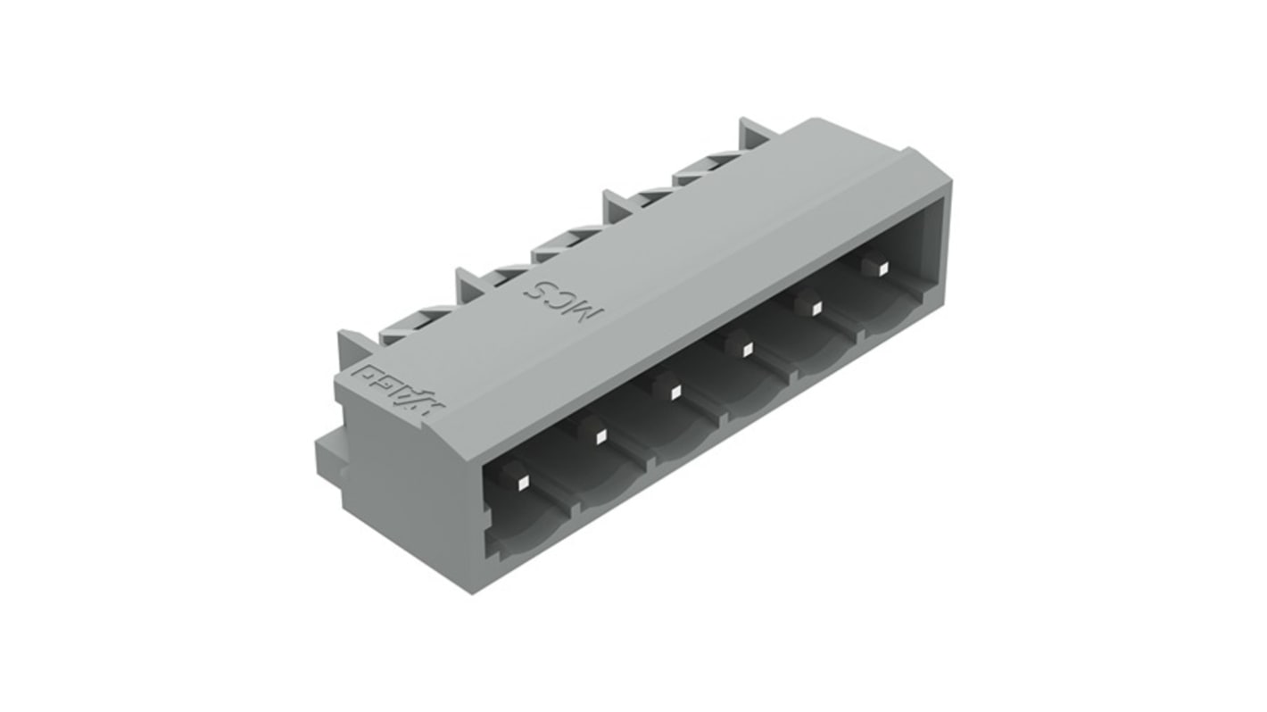 Wago 231 Series Angled Vertical/Horizontal Mount PCB Header, 6 Contact(s), 5mm Pitch, 1 Row(s), Shrouded